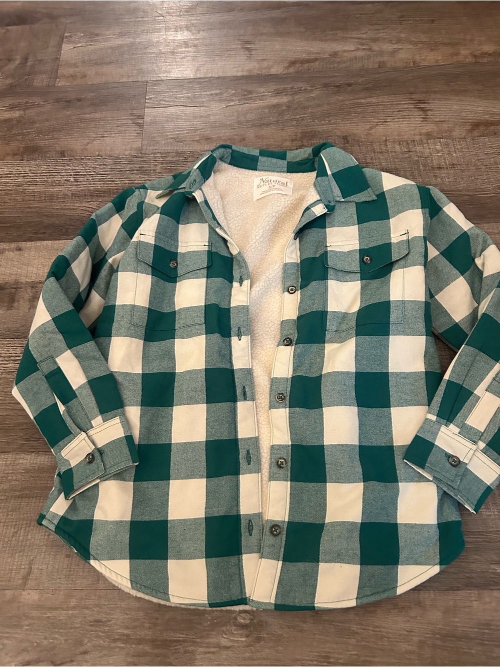 Natural Reflections Teal and Cream Plaid Sherpa-Lined Button-Up Shirt